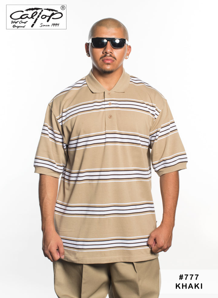 Caltop Short Sleeve Striped Polo Shirt