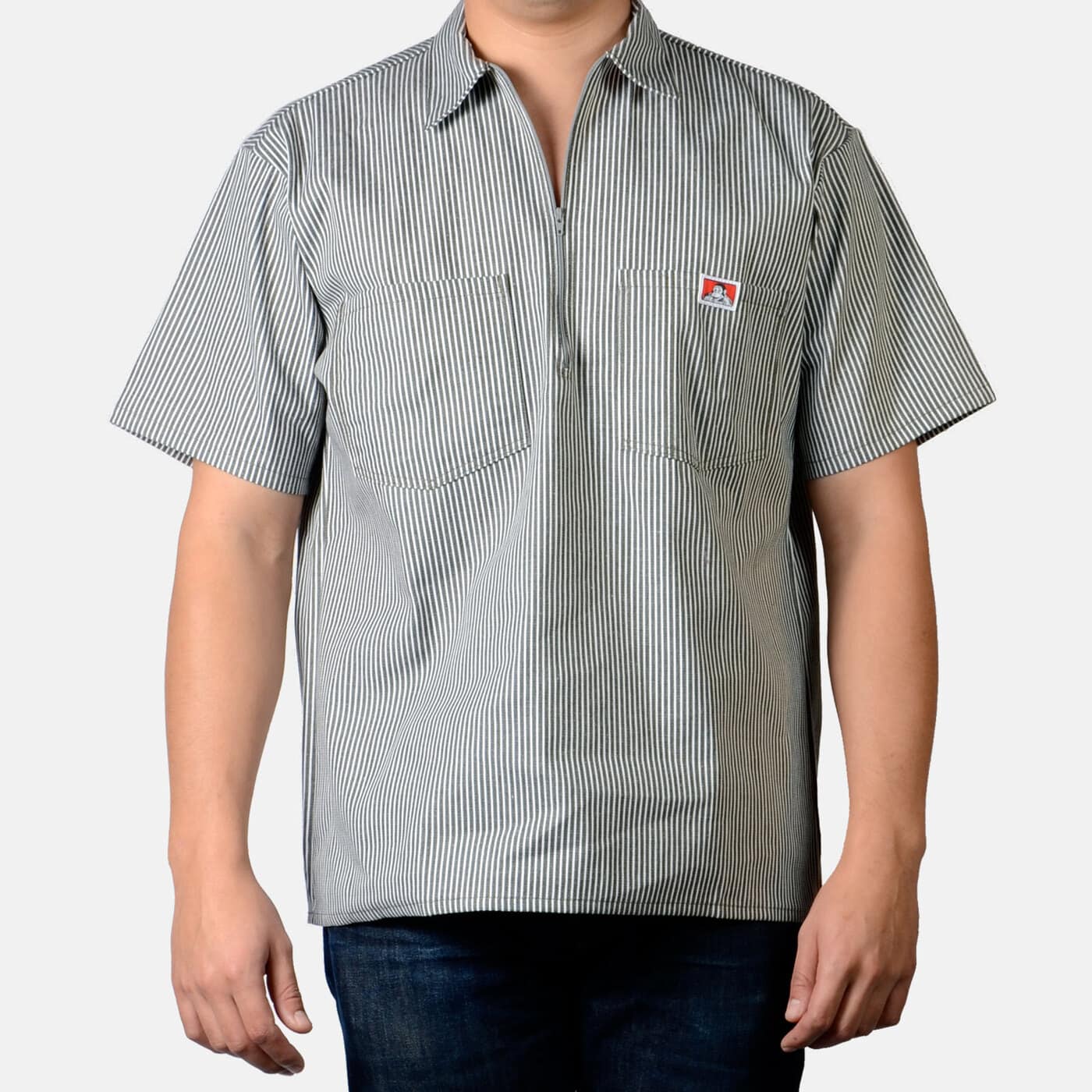 ButcherProducts ドットシャツ 15 1/2 Ben Davis Short Sleeve Striped 1/2 Zip Shirt – TheOGshop.com