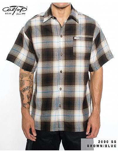 Caltop Short Sleeve Veterano Plaid Flannel Shirt - PoloCalTopTheOGshop.com