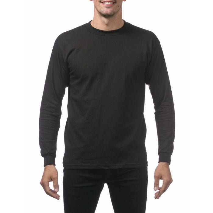 Pro Club Men's Heavyweight Cotton Long Sleeve Crew Neck T-Shirt Black - Long SleevePro ClubTheOGshop.com