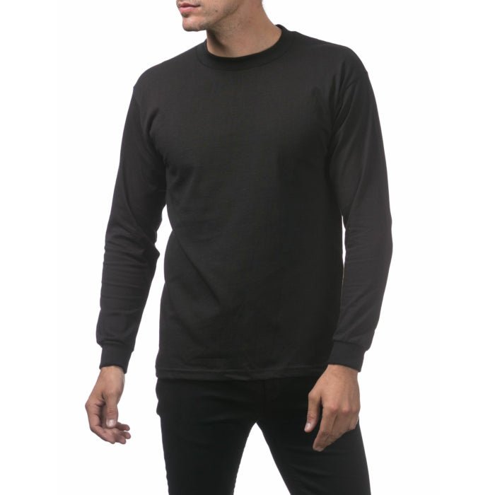 Pro Club Men's Heavyweight Cotton Long Sleeve Crew Neck T-Shirt Black - Long SleevePro ClubTheOGshop.com