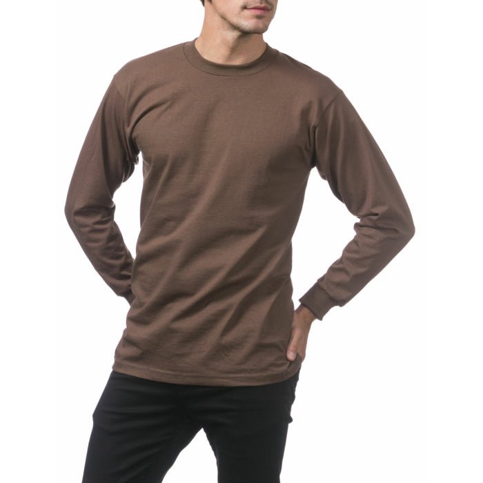 Pro Club Men's Heavyweight Cotton Long Sleeve Crew Neck T-Shirt Brown - Long SleevePro ClubTheOGshop.com