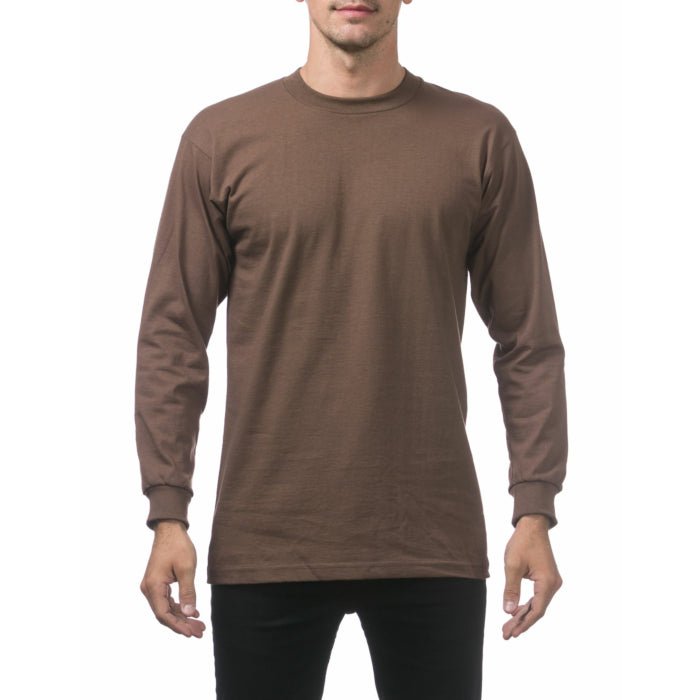 Pro Club Men's Heavyweight Cotton Long Sleeve Crew Neck T-Shirt Brown - Long SleevePro ClubTheOGshop.com