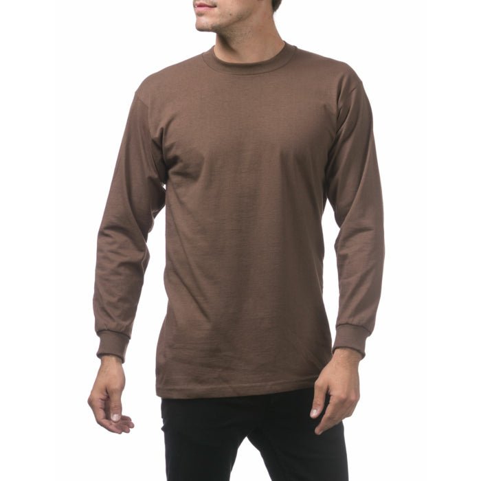 Pro Club Men's Heavyweight Cotton Long Sleeve Crew Neck T-Shirt Brown - Long SleevePro ClubTheOGshop.com