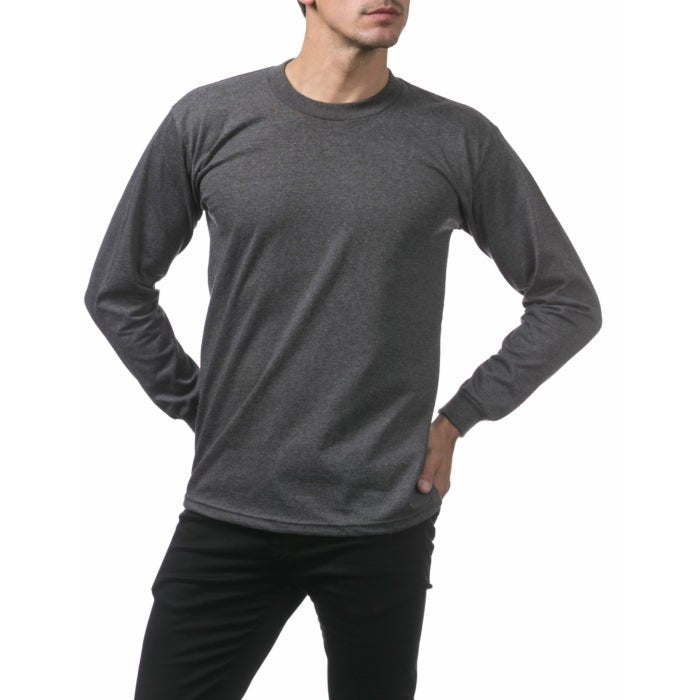 Pro Club Men's Heavyweight Cotton Long Sleeve Crew Neck T-Shirt Charcoal - Long SleevePro ClubTheOGshop.com