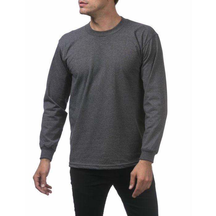 Pro Club Men's Heavyweight Cotton Long Sleeve Crew Neck T-Shirt Charcoal - Long SleevePro ClubTheOGshop.com