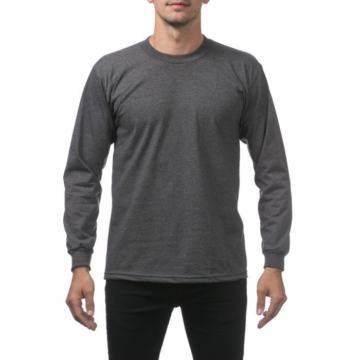 Pro Club Men's Heavyweight Cotton Long Sleeve Crew Neck T-Shirt Charcoal - Long SleevePro ClubTheOGshop.com