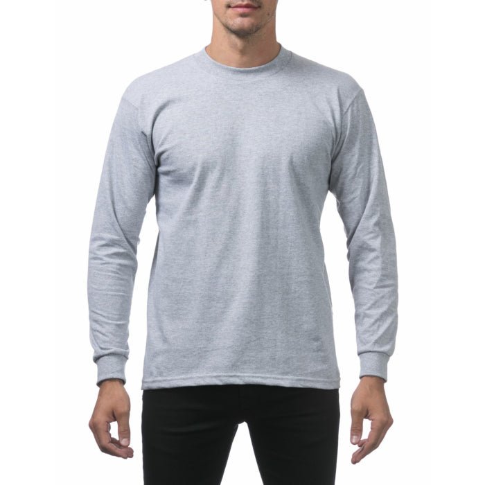 Pro Club Men's Heavyweight Cotton Long Sleeve Crew Neck T-Shirt Heather Gray - Long SleevePro ClubTheOGshop.com