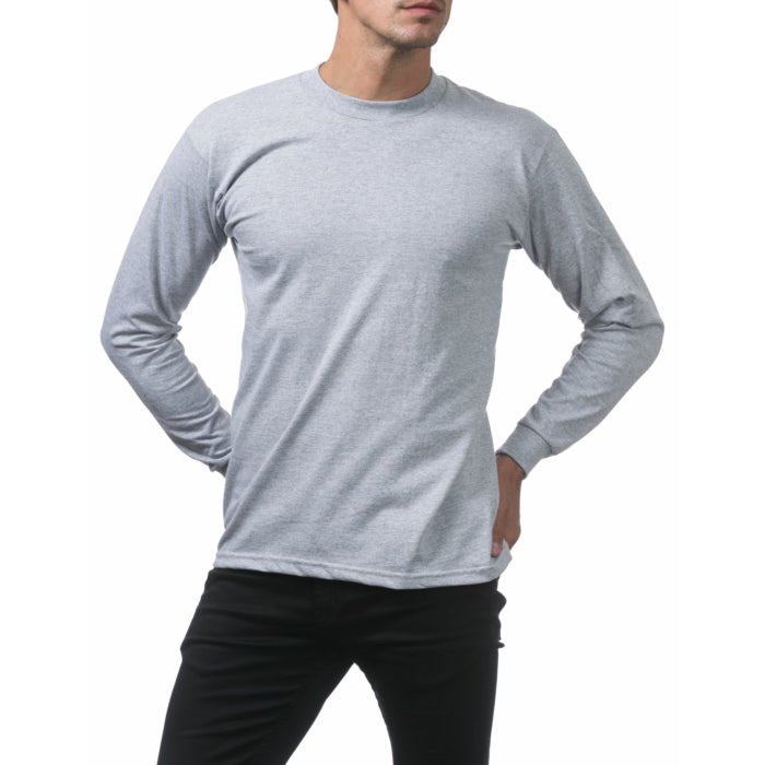 Pro Club Men's Heavyweight Cotton Long Sleeve Crew Neck T-Shirt Heather Gray - Long SleevePro ClubTheOGshop.com