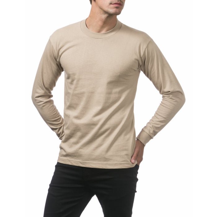 Pro Club Men's Heavyweight Cotton Long Sleeve Crew Neck T-Shirt Khaki - Long SleevePro ClubTheOGshop.com