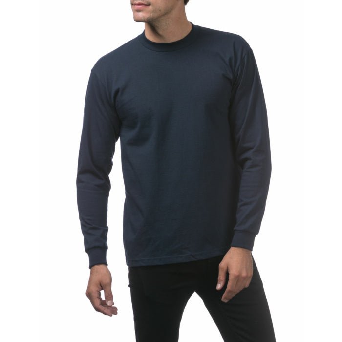 Pro Club Men's Heavyweight Cotton Long Sleeve Crew Neck T-Shirt Navy - Long SleevePro ClubTheOGshop.com