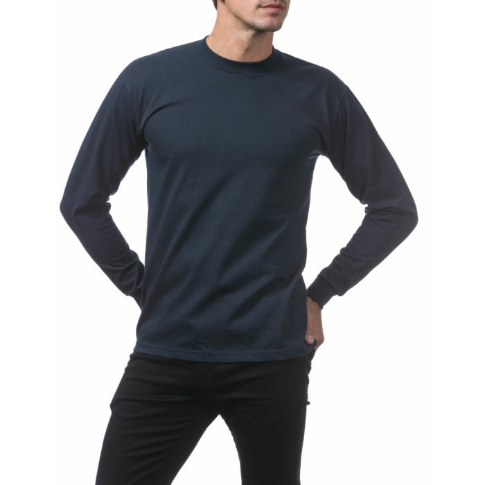 Pro Club Men's Heavyweight Cotton Long Sleeve Crew Neck T-Shirt Navy - Long SleevePro ClubTheOGshop.com