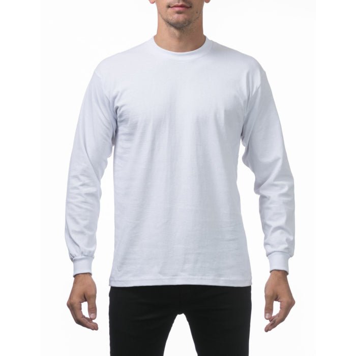 Pro Club Men's Heavyweight Cotton Long Sleeve Crew Neck T-Shirt White - Long SleevePro ClubTheOGshop.com