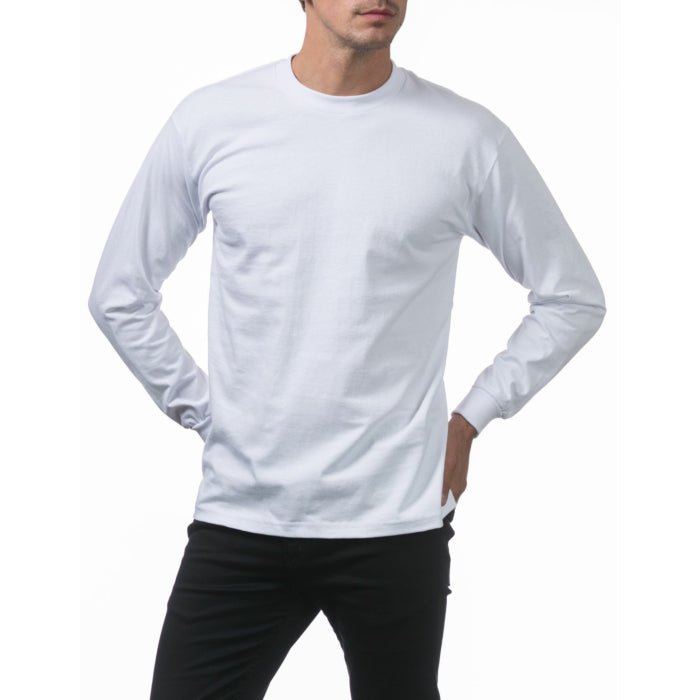 Pro Club Men's Heavyweight Cotton Long Sleeve Crew Neck T-Shirt White - Long SleevePro ClubTheOGshop.com