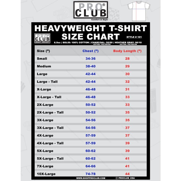 Pro Club Men's Heavyweight Cotton Short Sleeve Crew Neck T-Shirt - T ShirtsPro ClubTheOGshop.com